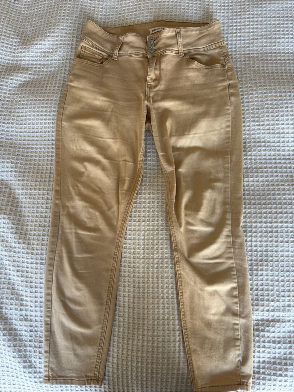 High-Rise Skinny Jeans in Tan — Stretch Cotton Blend